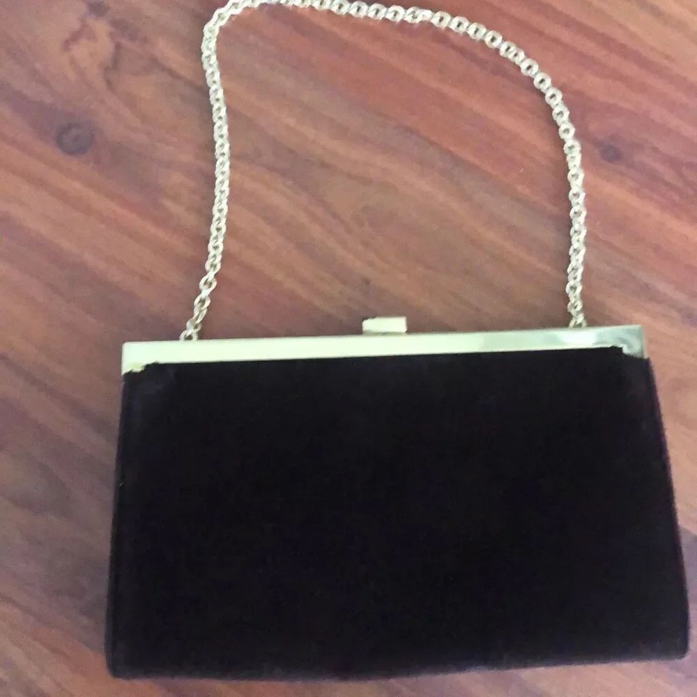 Lauren Ralph Lauren Brown velvet clutch chain purse